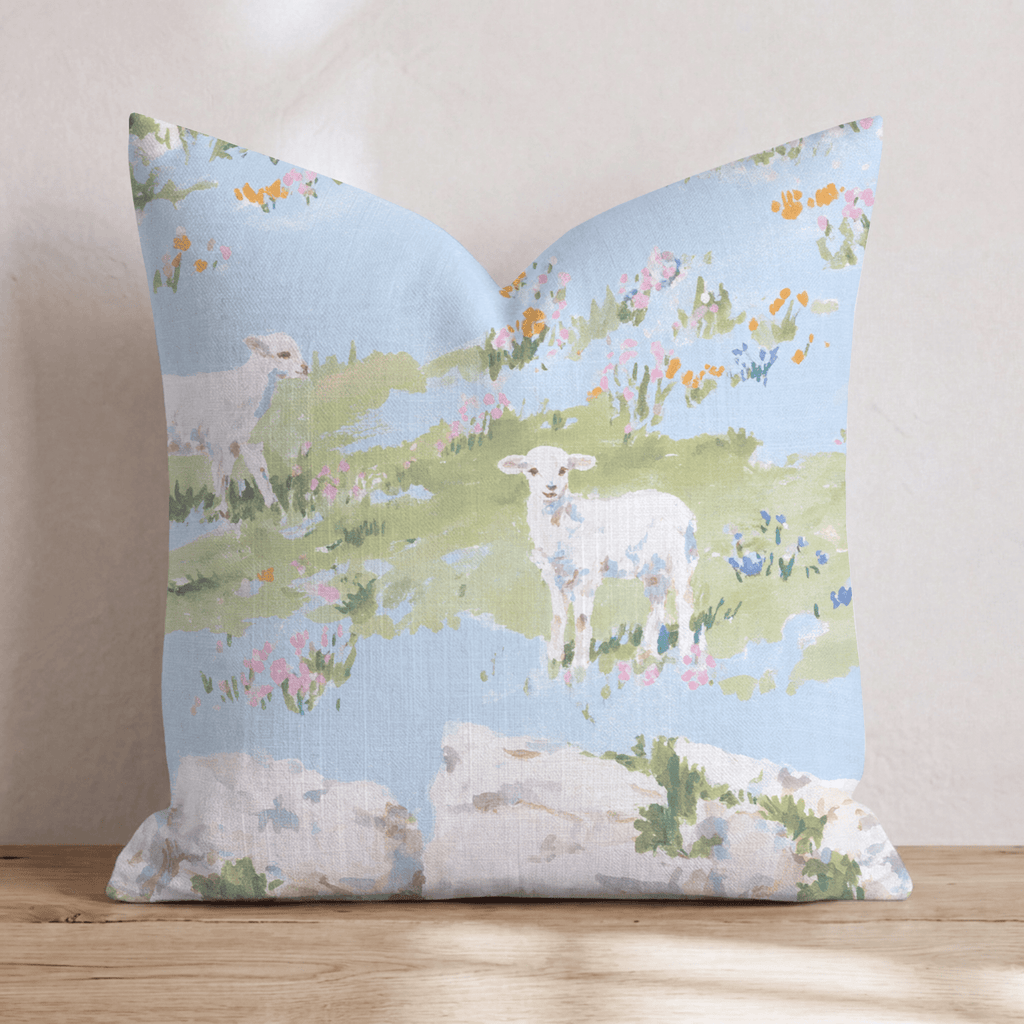 Lambs in the Meadow Throw Pillow - Hillcroft Home
