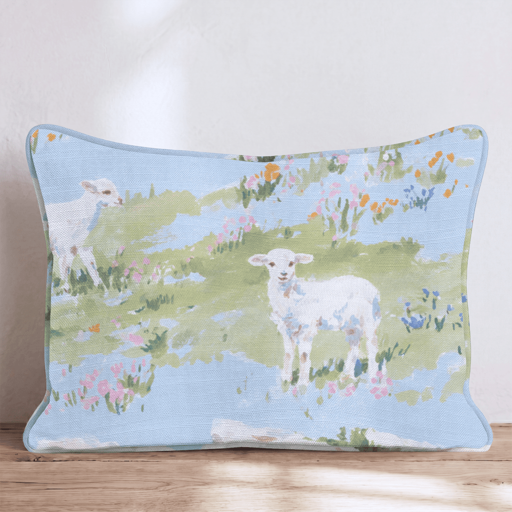 Lambs in the Meadow Throw Pillow - Hillcroft Home