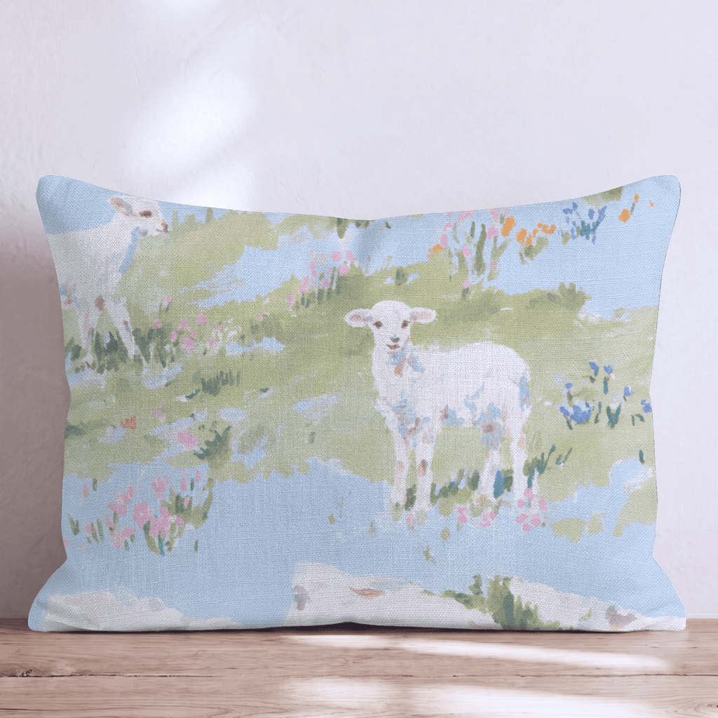 Lambs in the Meadow Throw Pillow - Hillcroft Home