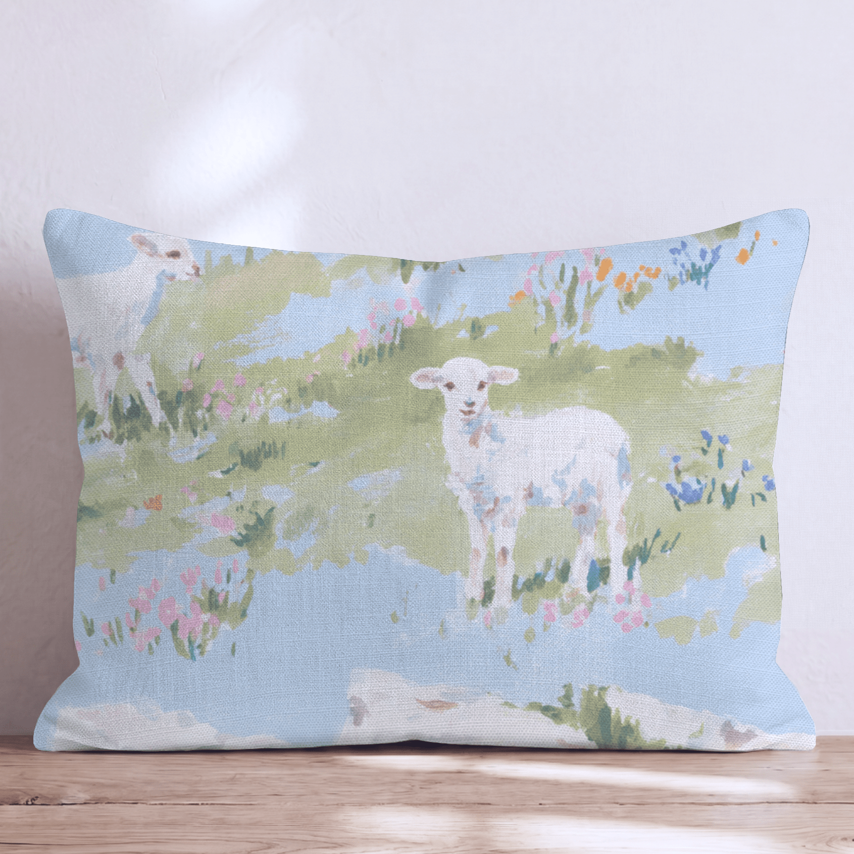 Lambs in the Meadow Throw Pillow - Hillcroft Home