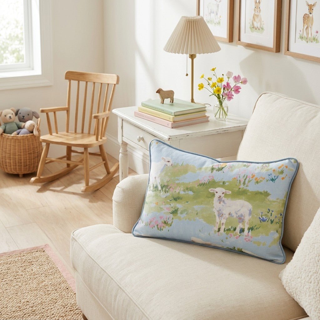 Lambs in the Meadow Throw Pillow - Hillcroft Home