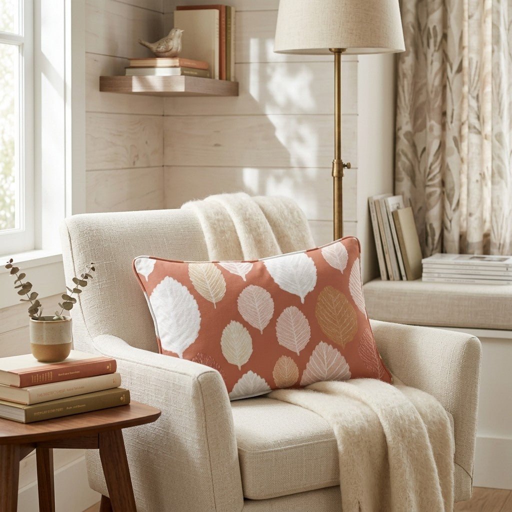 Leaf Cascade Rust Throw Pillow - Hillcroft Home