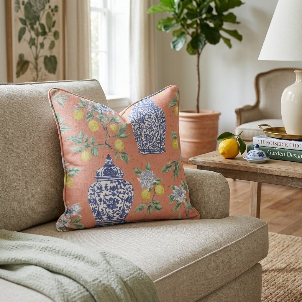 Lemon Chinoiserie Throw Pillow - Hillcroft Home