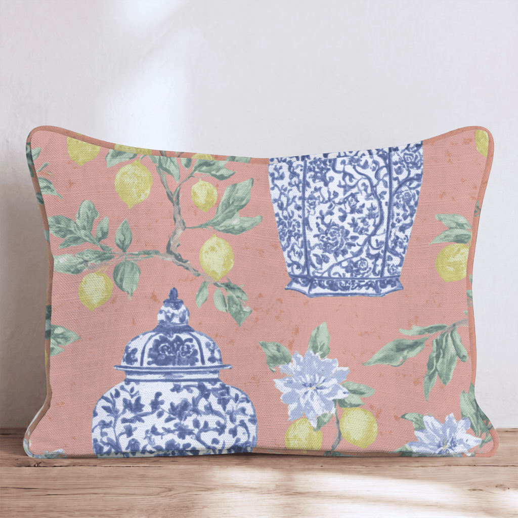 Lemon Chinoiserie Throw Pillow - Hillcroft Home
