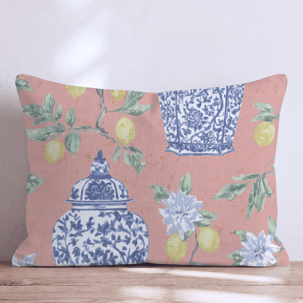 Lemon Chinoiserie Throw Pillow - Hillcroft Home