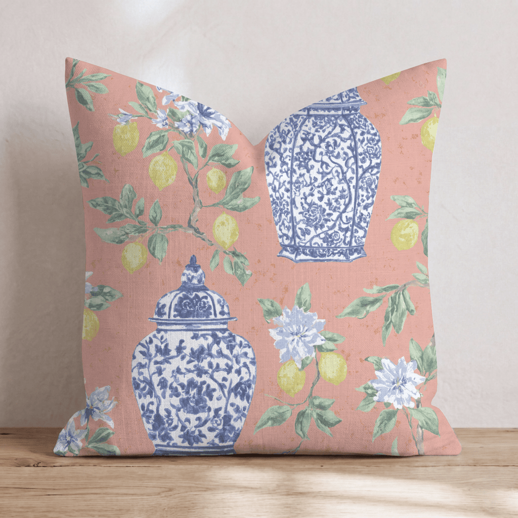 Lemon Chinoiserie Throw Pillow - Hillcroft Home