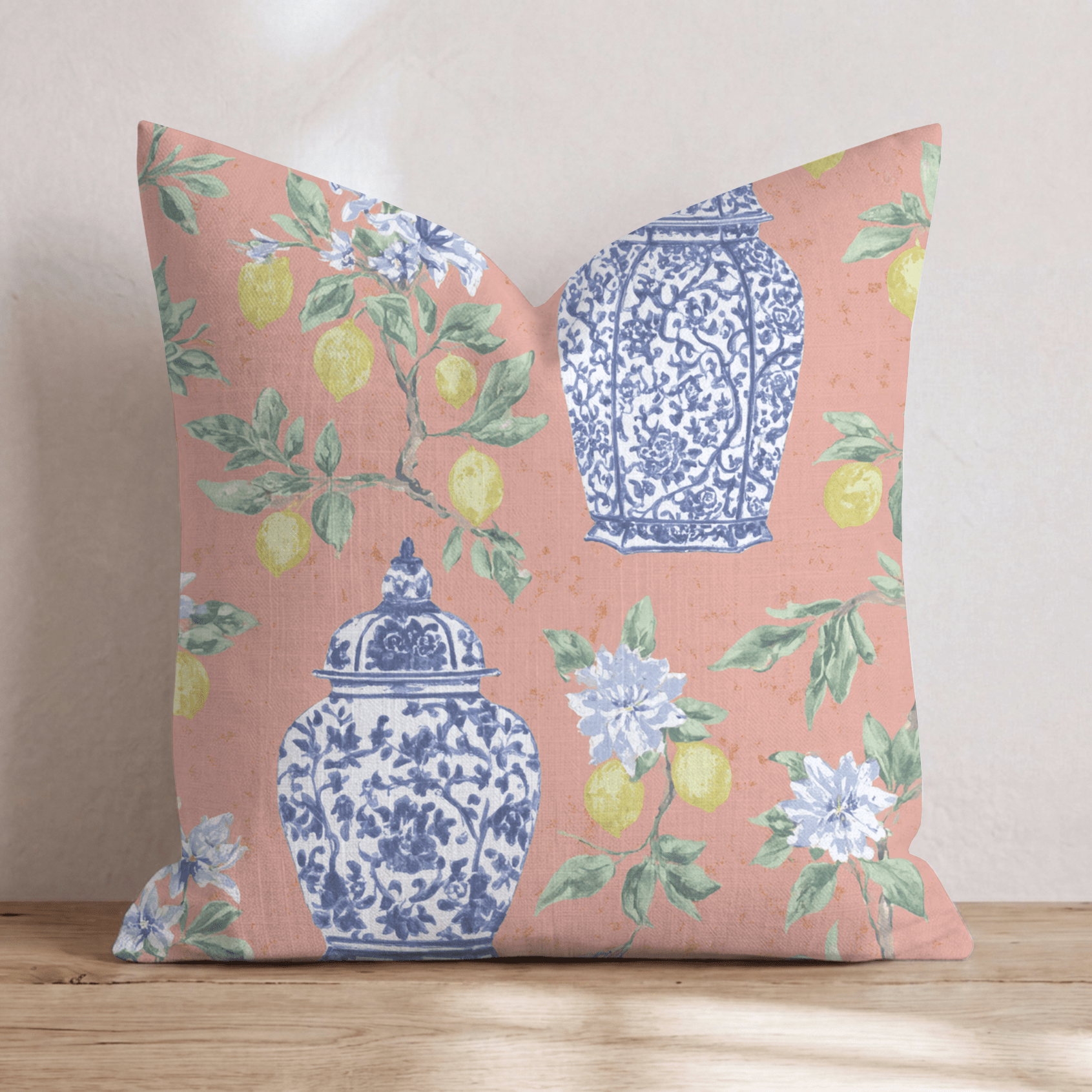 Lemon Chinoiserie Throw Pillow - Hillcroft Home