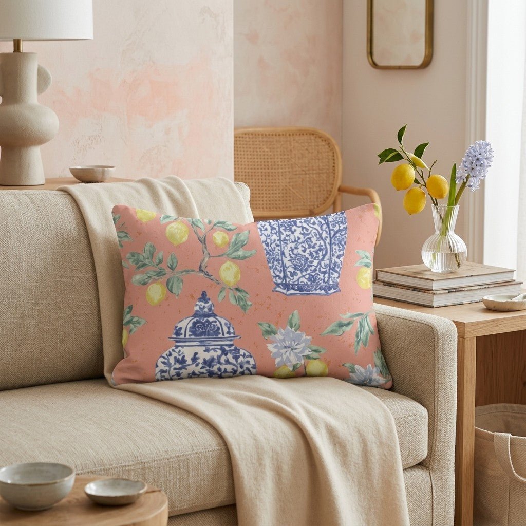 Lemon Chinoiserie Throw Pillow - Hillcroft Home