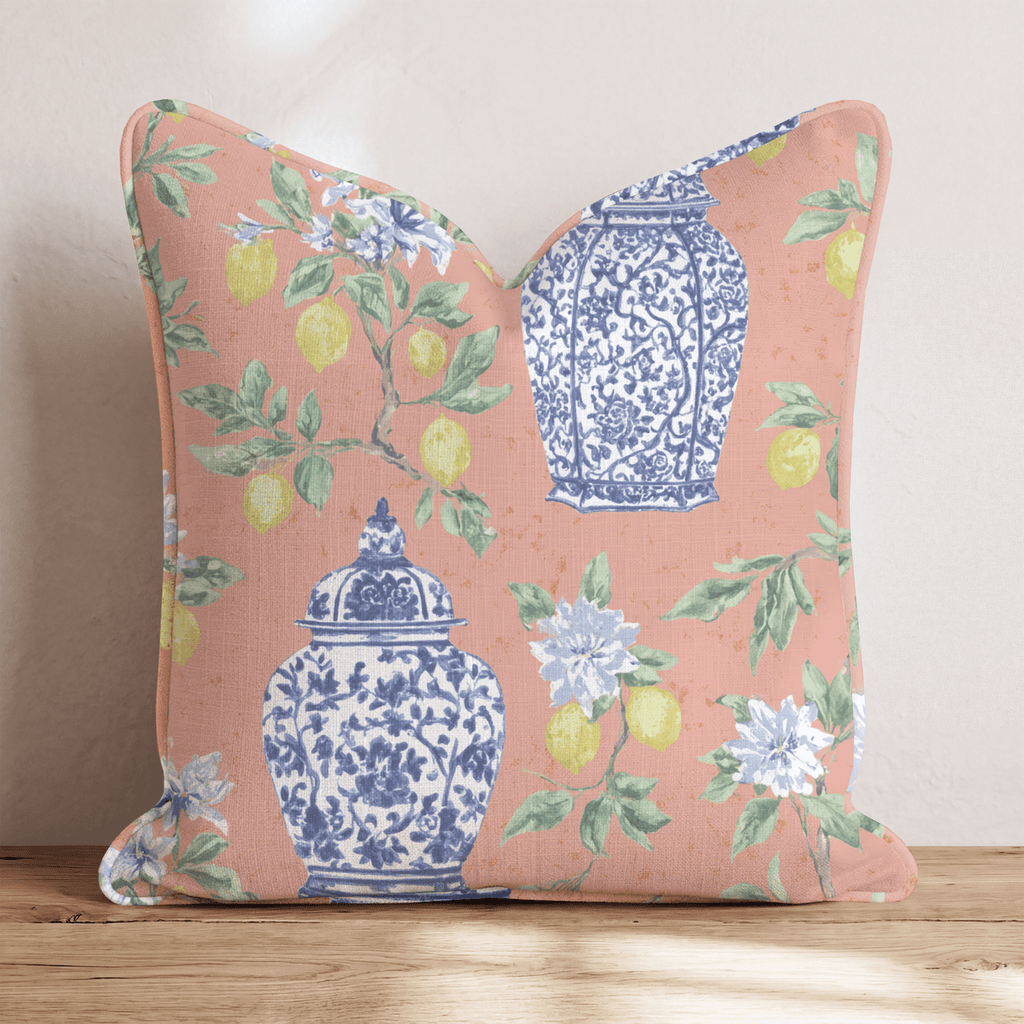 Lemon Chinoiserie Throw Pillow - Hillcroft Home