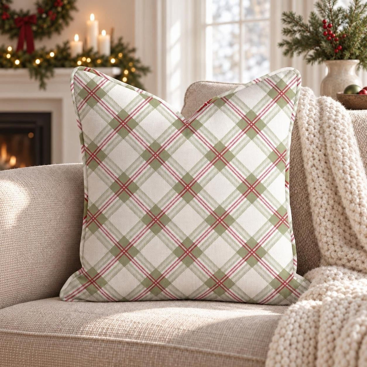 Light Bias Plaid Throw Pillow throw pillow - Hillcroft Home