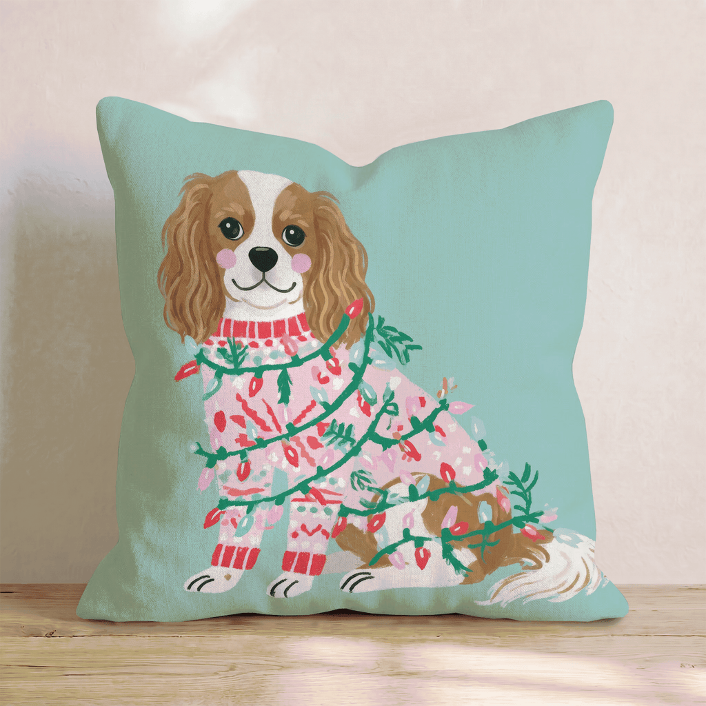 Light Wrapped Cavalier King Charles Spaniel Throw Pillow - Hillcroft Home
