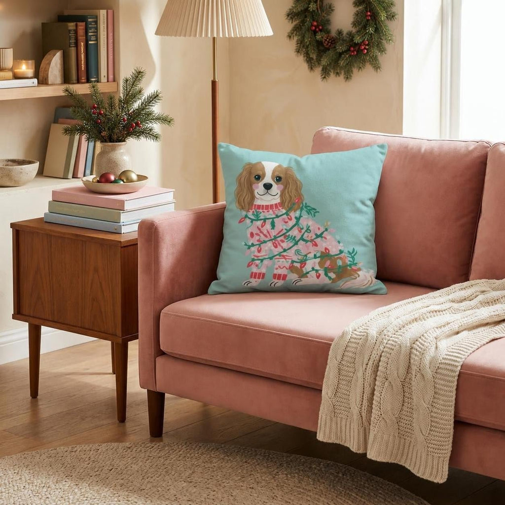 Light Wrapped Cavalier King Charles Spaniel Throw Pillow throw pillow - Hillcroft Home
