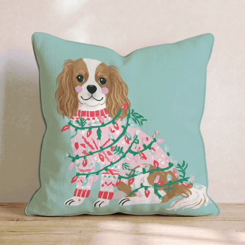 Light Wrapped Cavalier King Charles Spaniel Throw Pillow - Hillcroft Home
