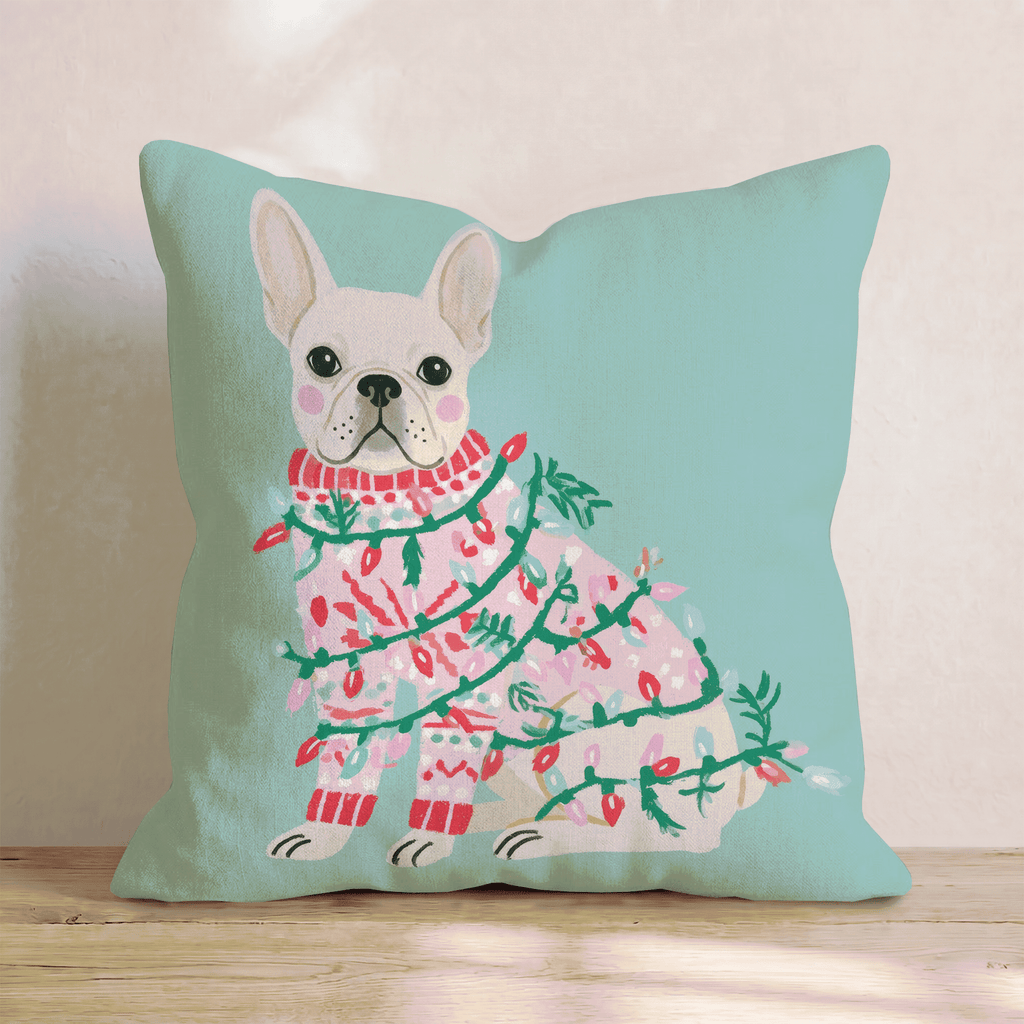 Light Wrapped French Bulldog Throw Pillow - Hillcroft Home