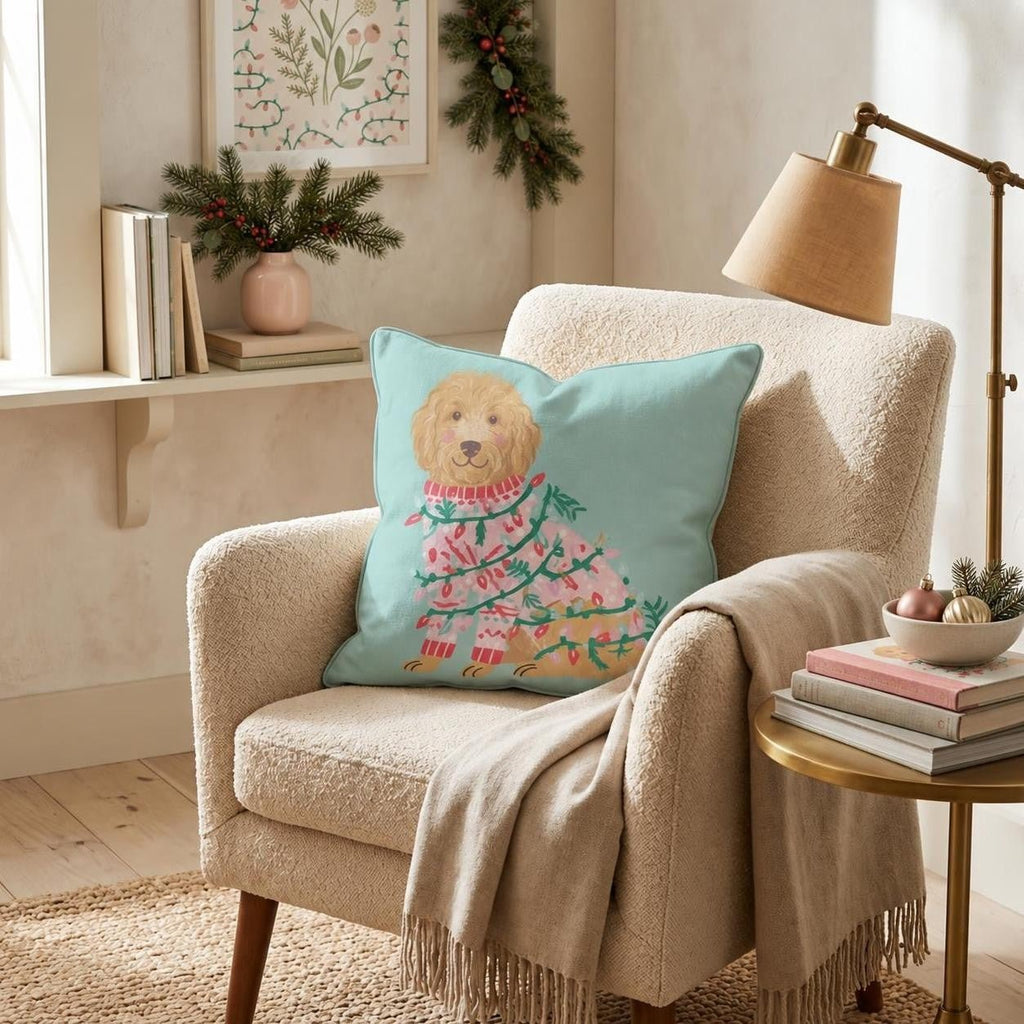 Light Wrapped Goldendoodle Throw Pillow throw pillow - Hillcroft Home