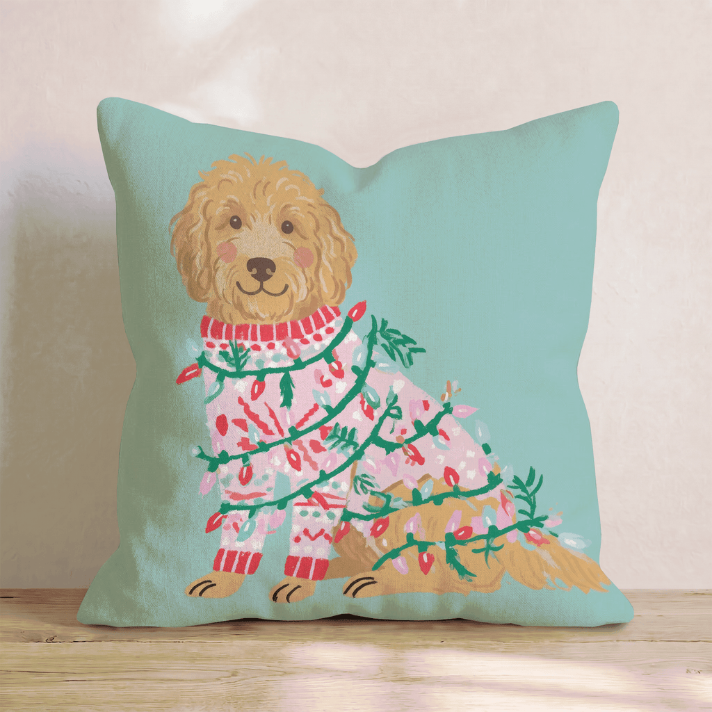Light Wrapped Goldendoodle Throw Pillow - Hillcroft Home