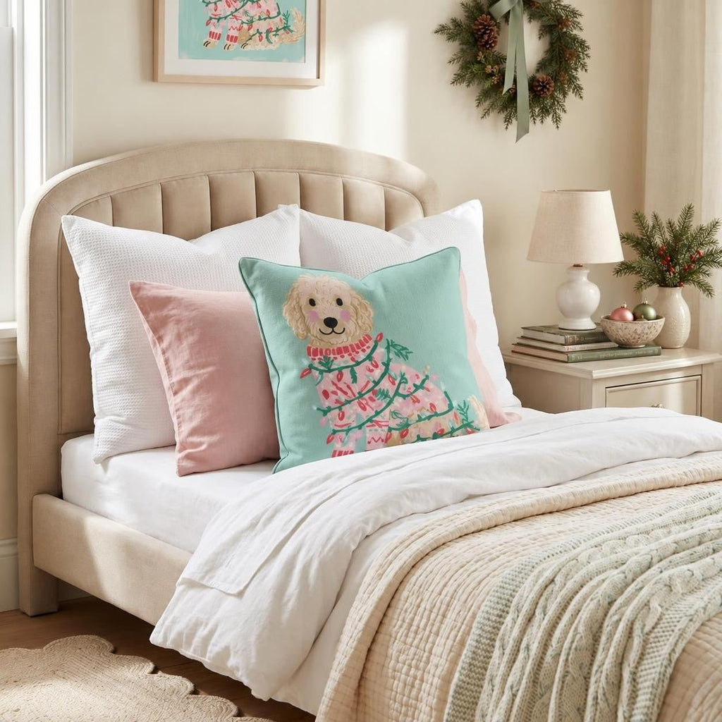 Light Wrapped Labradoodle Throw Pillow throw pillow - Hillcroft Home