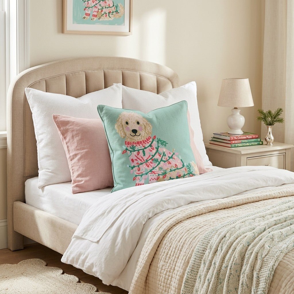 Light Wrapped Labradoodle Throw Pillow - Hillcroft Home