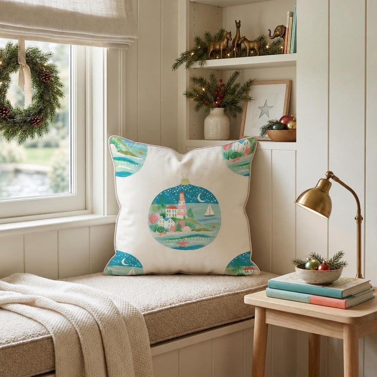 Lighthouse Ornament Cove Throw Pillow throw pillow - Hillcroft Home