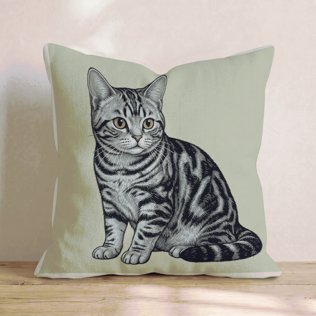 Linen American Shorthair Throw Pillow - Hillcroft Home