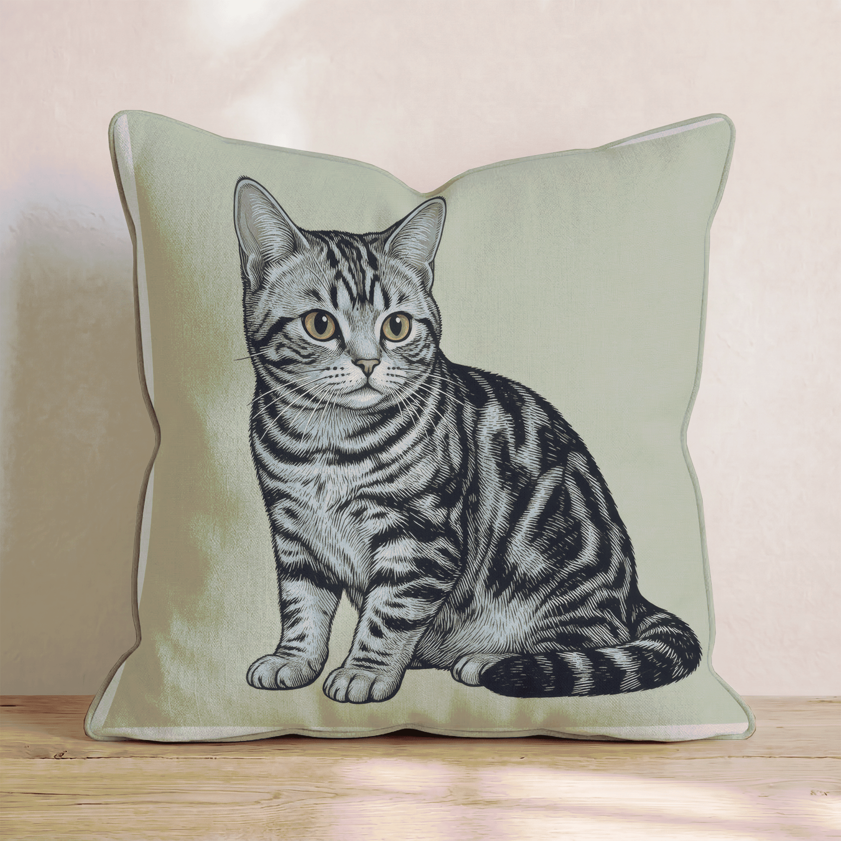 Linen American Shorthair Throw Pillow - Hillcroft Home