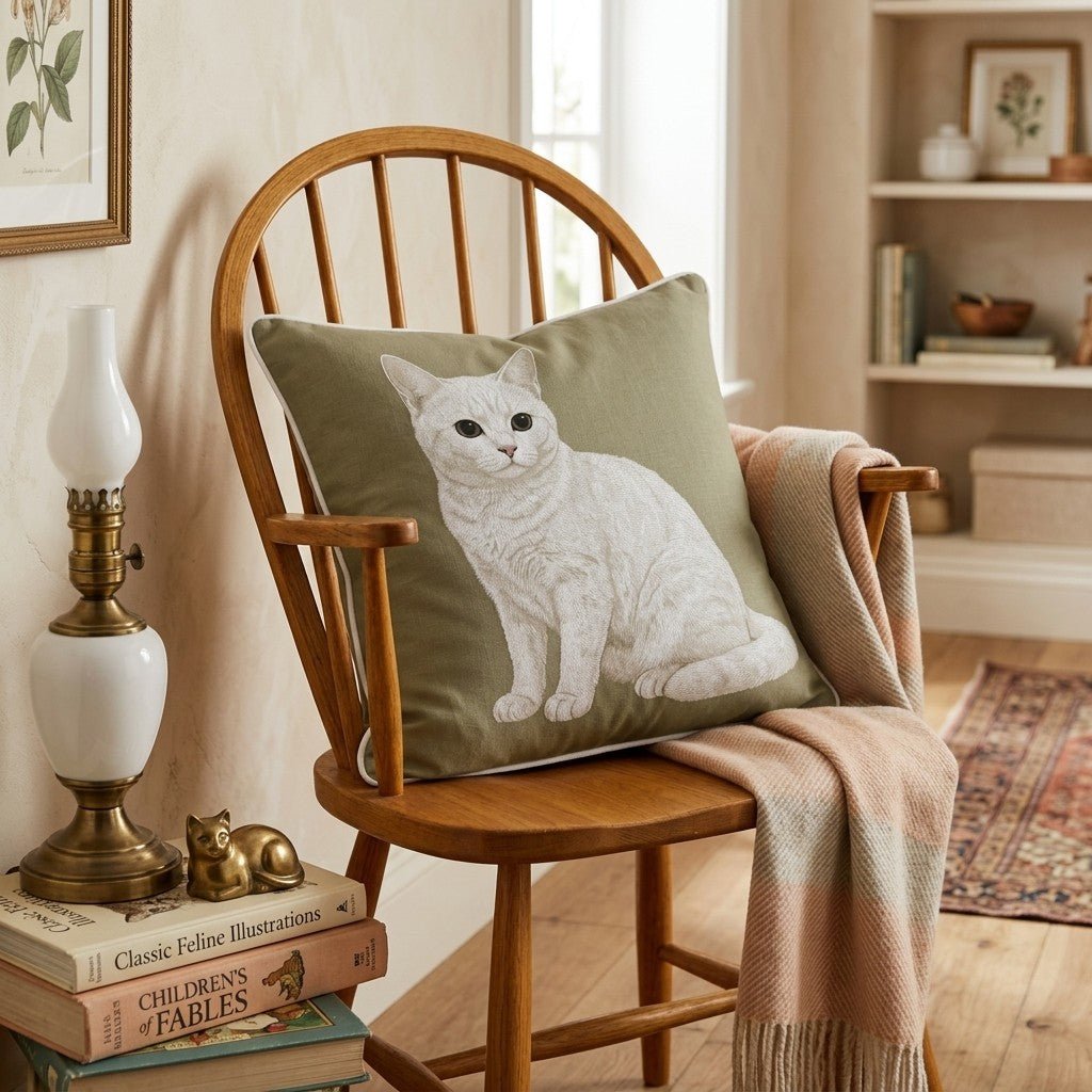 Linen Cat Throw Pillow - Hillcroft Home