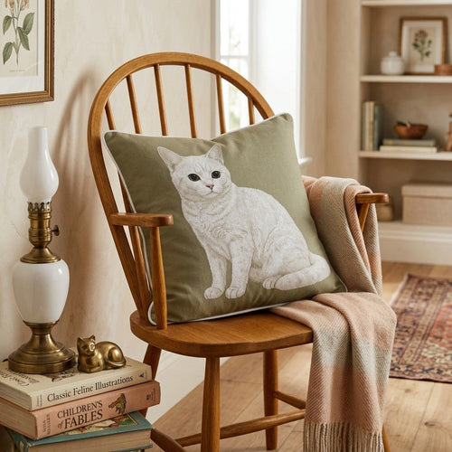 Linen Cat Throw Pillow - Hillcroft Home