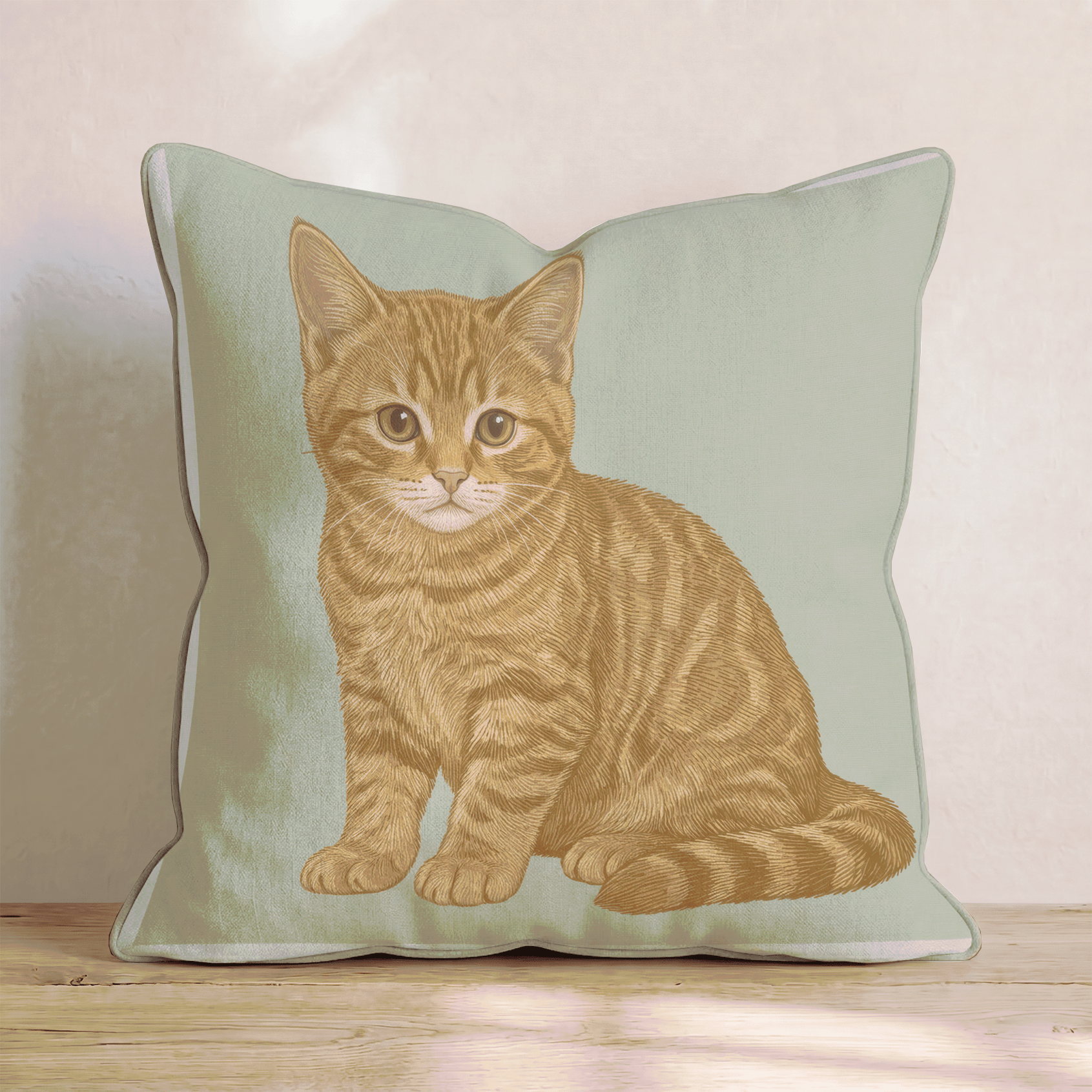 Linen Domestic Shorthair Throw Pillow - Hillcroft Home