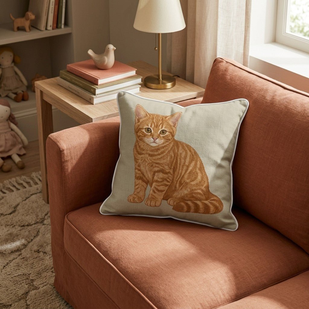 Linen Domestic Shorthair Throw Pillow - Hillcroft Home
