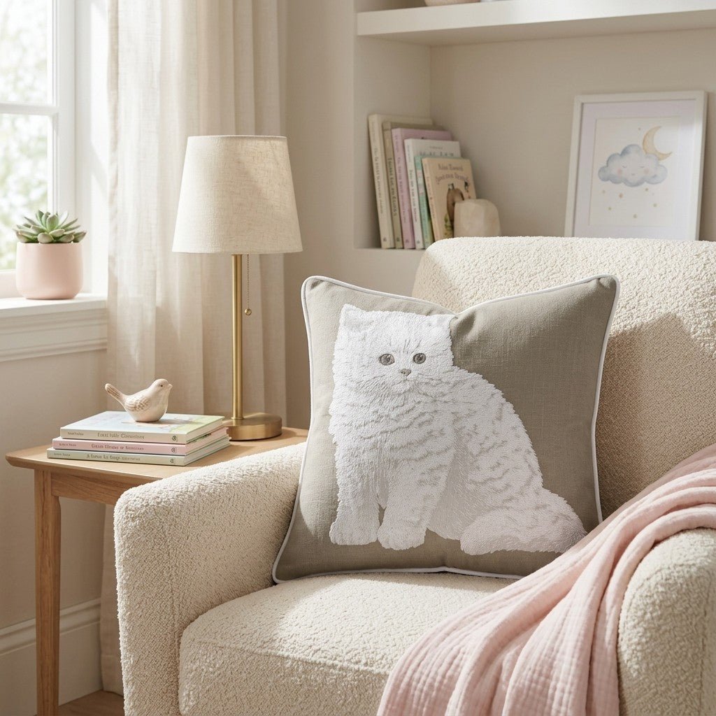 Linen Kitten Throw Pillow - Hillcroft Home