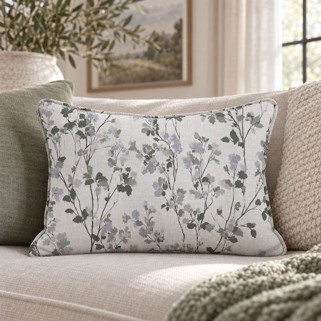 Linen Lilac Branch Throw Pillow throw pillow - Hillcroft Home