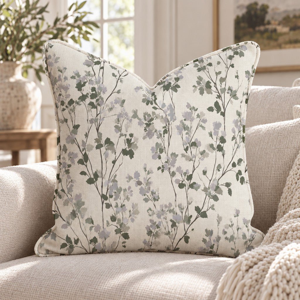 Linen Lilac Branch Throw Pillow throw pillow - Hillcroft Home