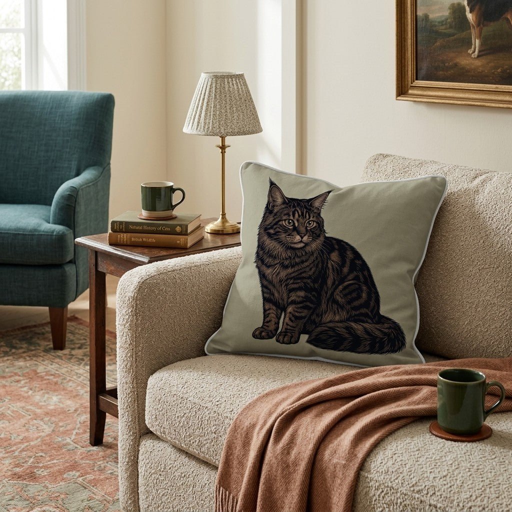 Linen Maine Coon Throw Pillow - Hillcroft Home