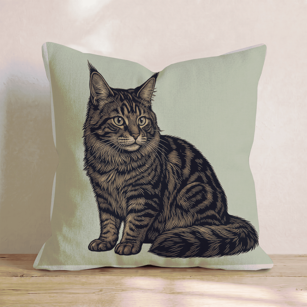Linen Maine Coon Throw Pillow - Hillcroft Home