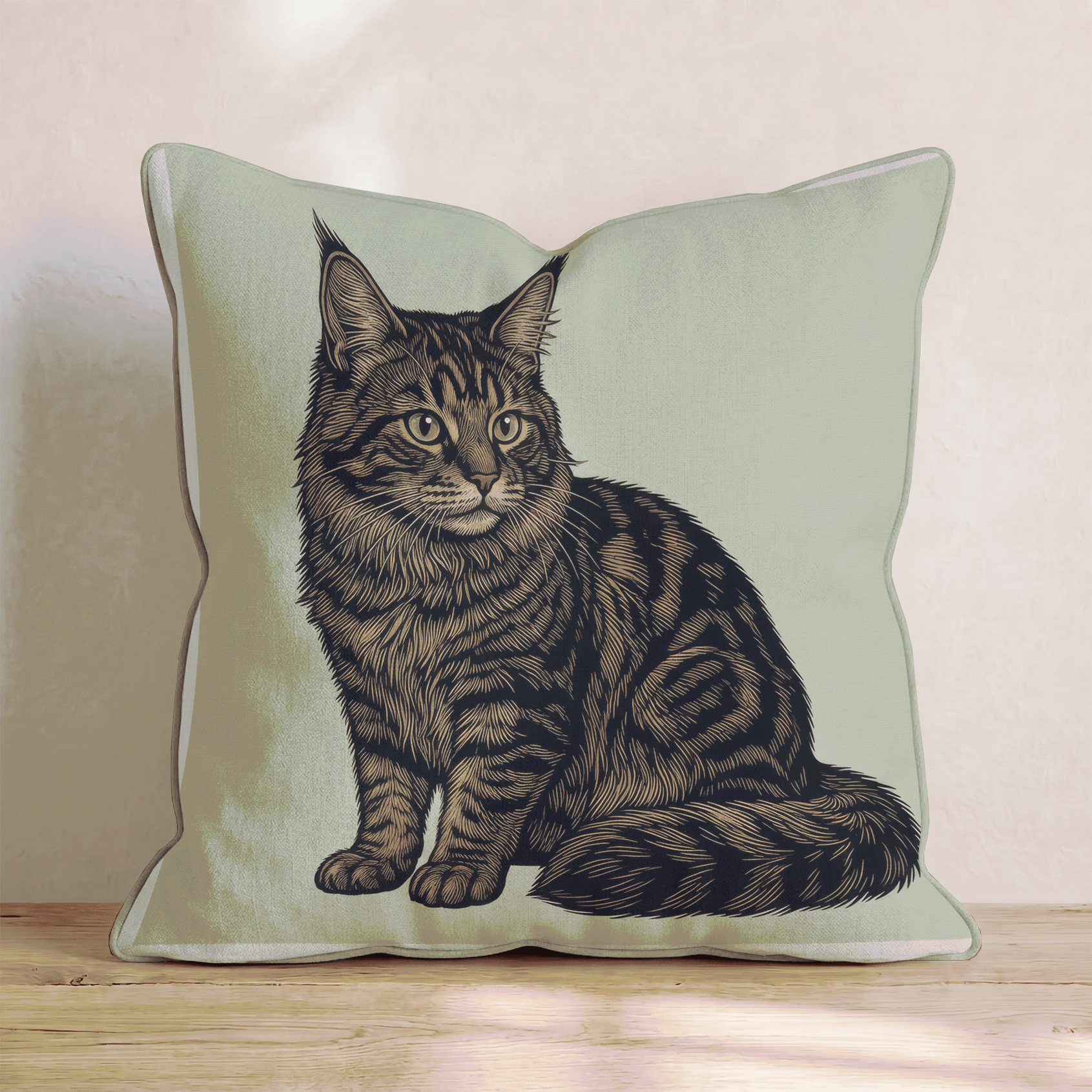 Linen Maine Coon Throw Pillow - Hillcroft Home