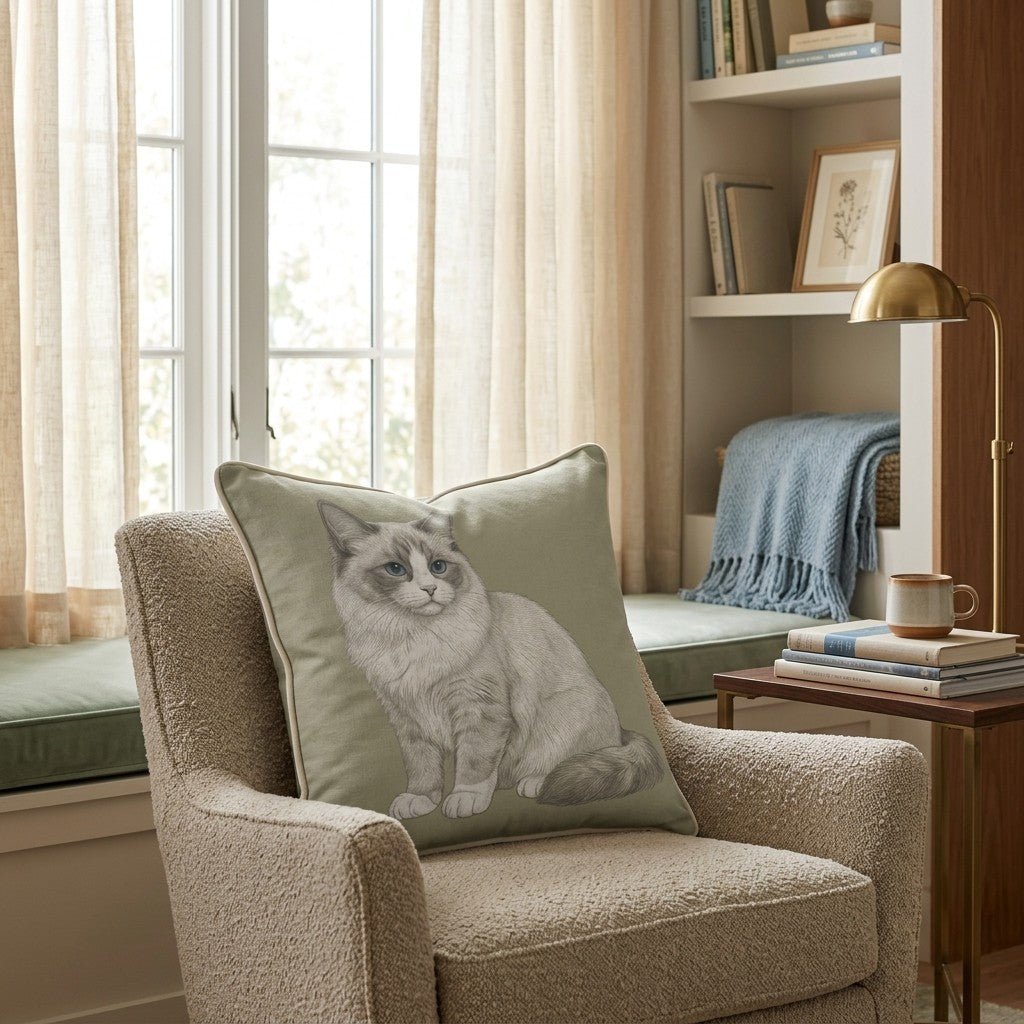 Linen Ragdoll Throw Pillow - Hillcroft Home