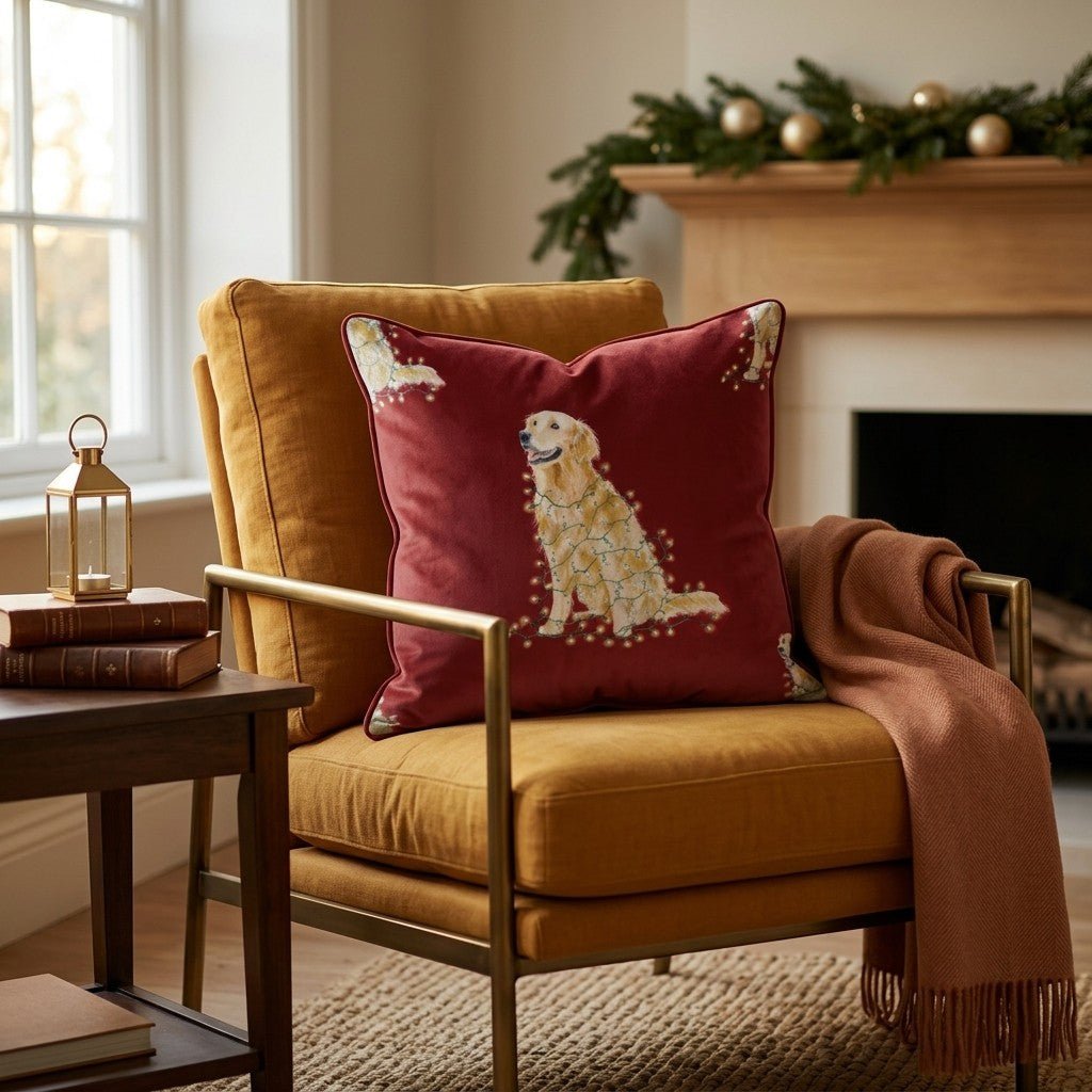 Lit Up Golden Retrievers Throw Pillow - Hillcroft Home