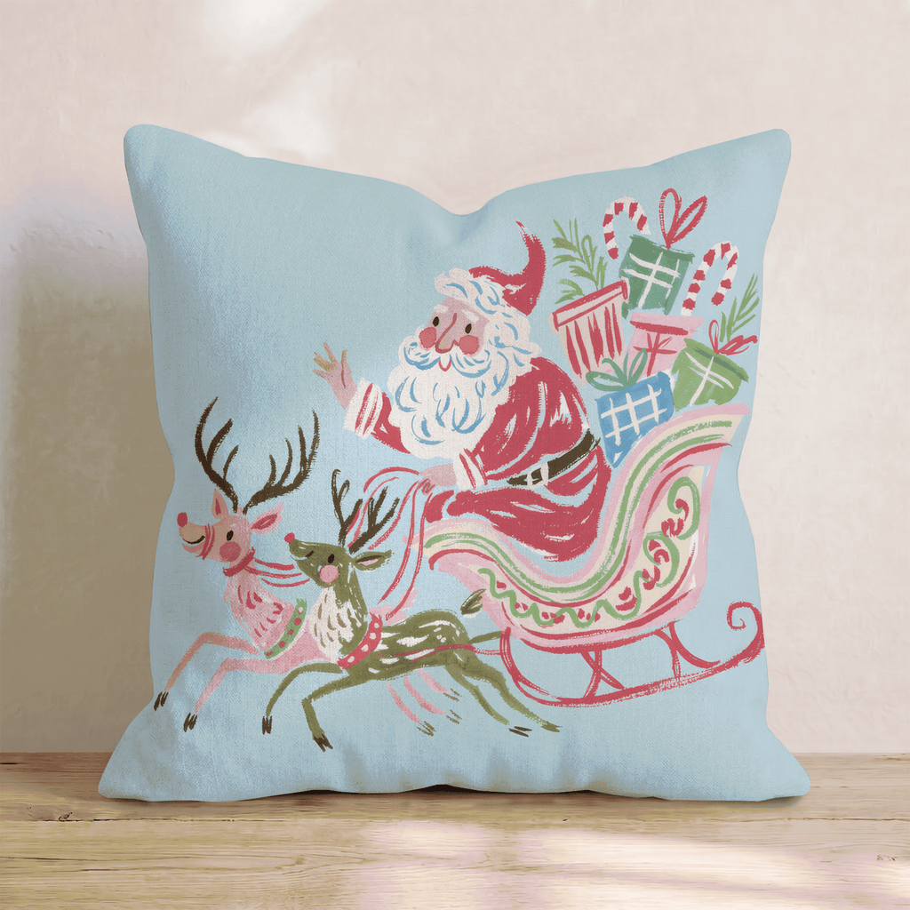 Loose Brush Santa Sleigh Throw Pillow - Hillcroft Home