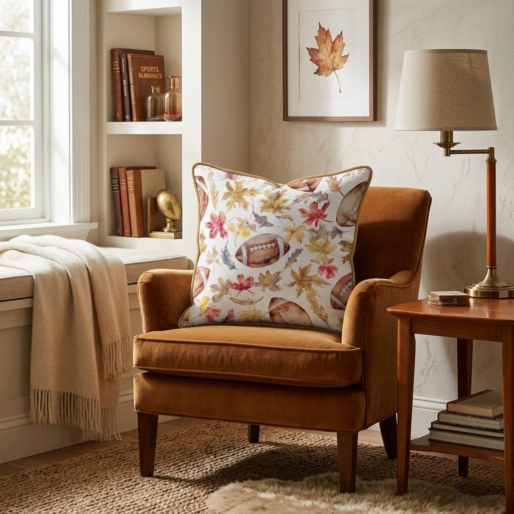 Loose Leaves & Footballs Throw Pillow - Hillcroft Home