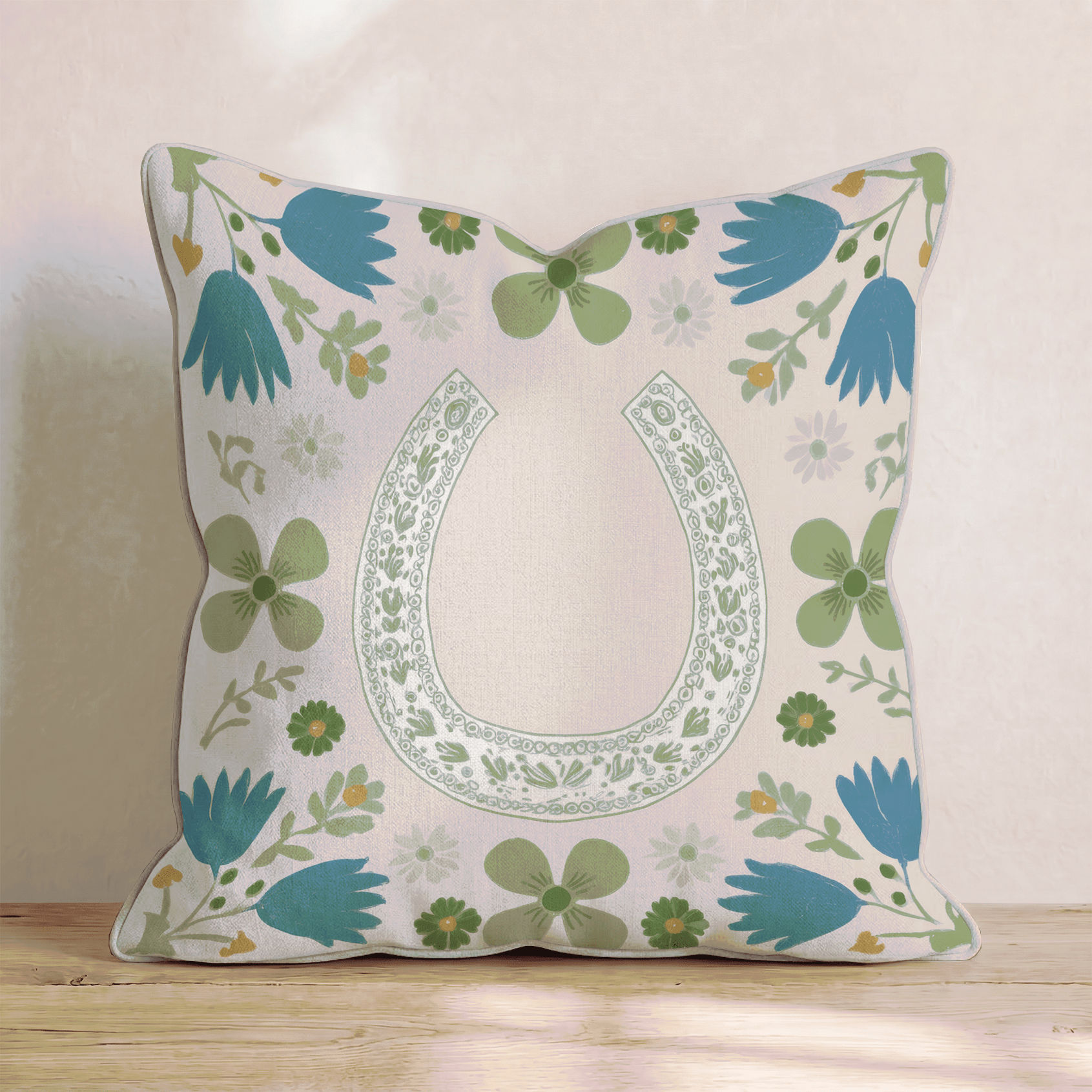Lucky Horseshoe Line Throw Pillow - Hillcroft Home