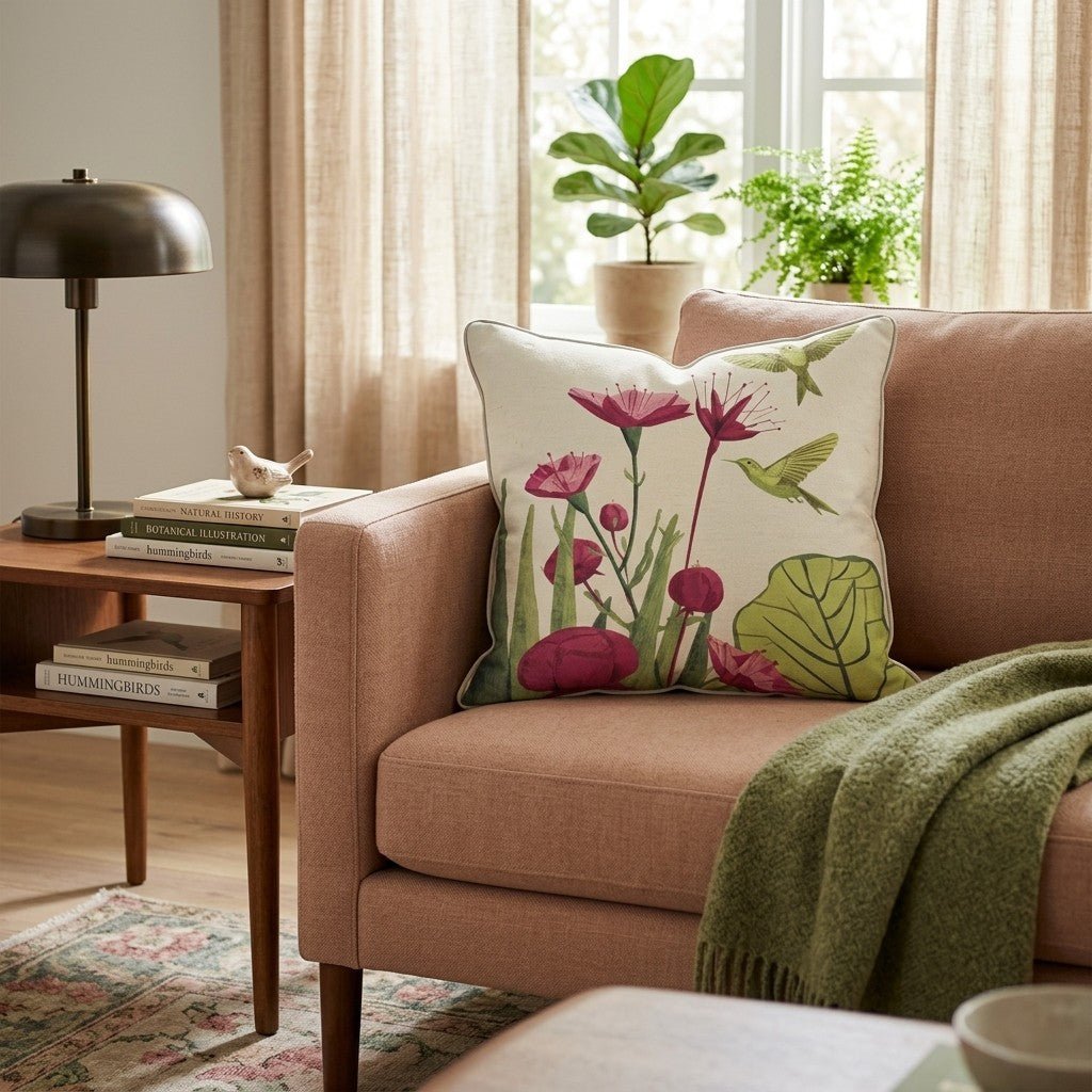 Magenta Hummingbird Bloom Throw Pillow - Hillcroft Home