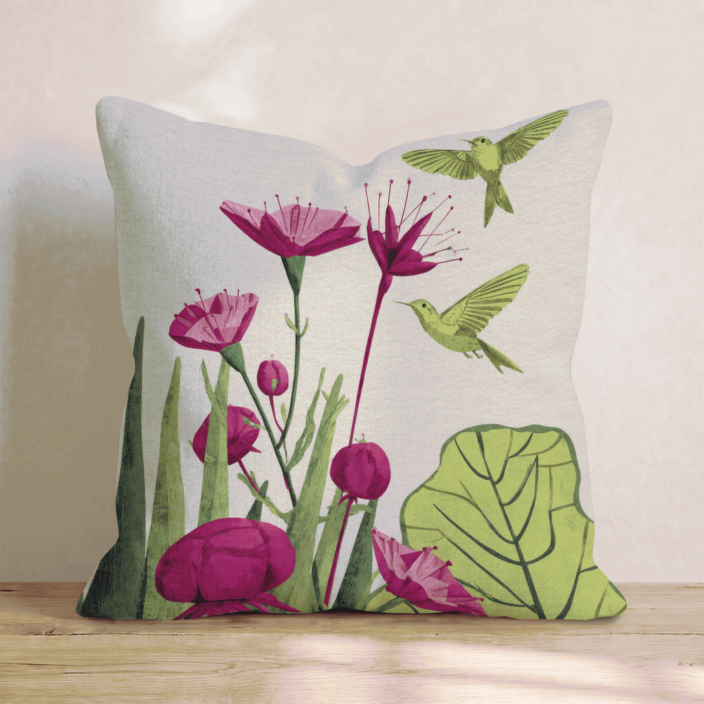 Magenta Hummingbird Bloom Throw Pillow - Hillcroft Home