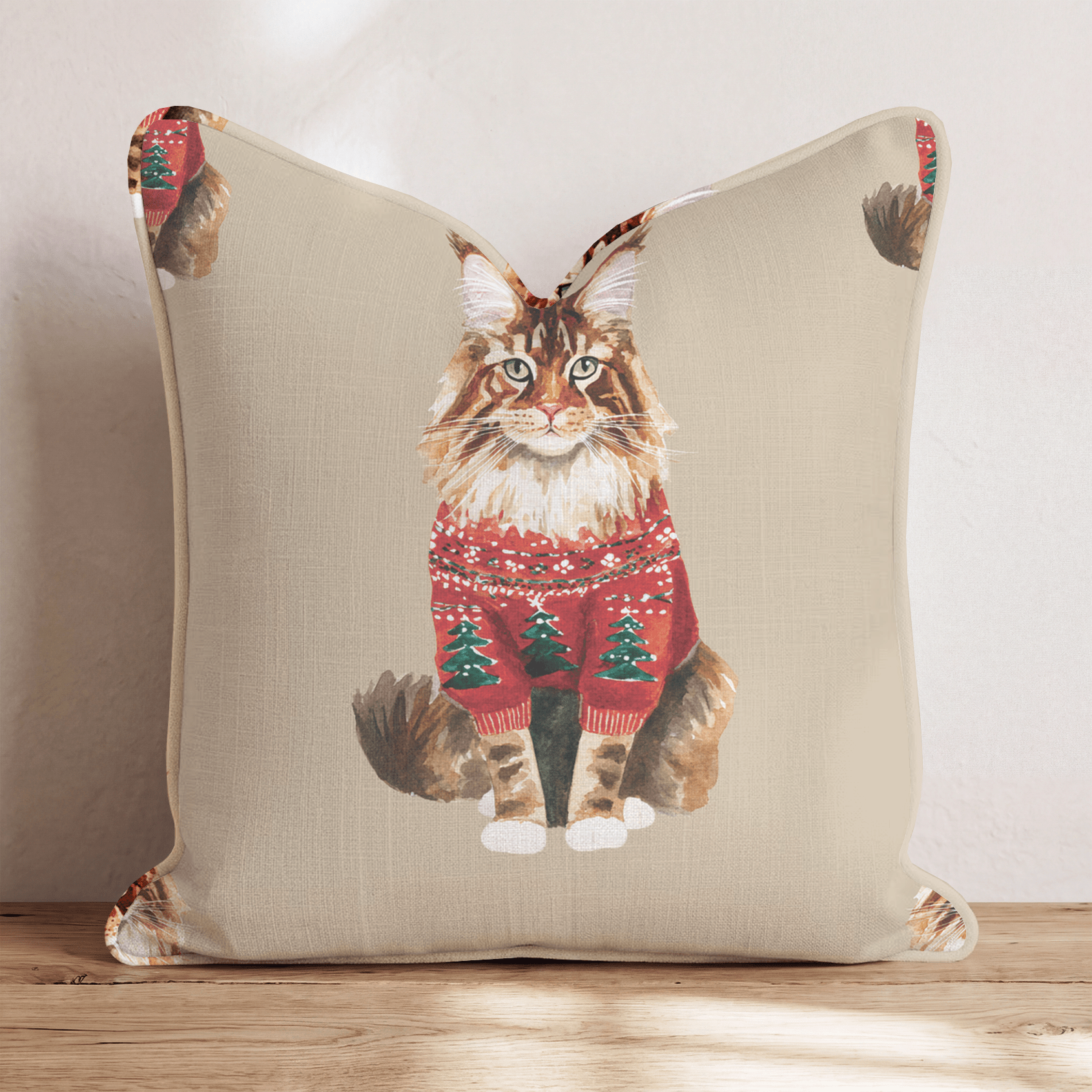Maine Coon Tree Sweater Throw Pillow - Hillcroft Home