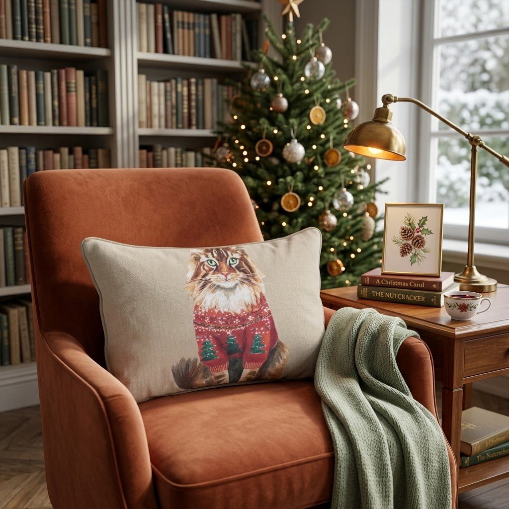 Maine Coon Tree Sweater Throw Pillow - Hillcroft Home
