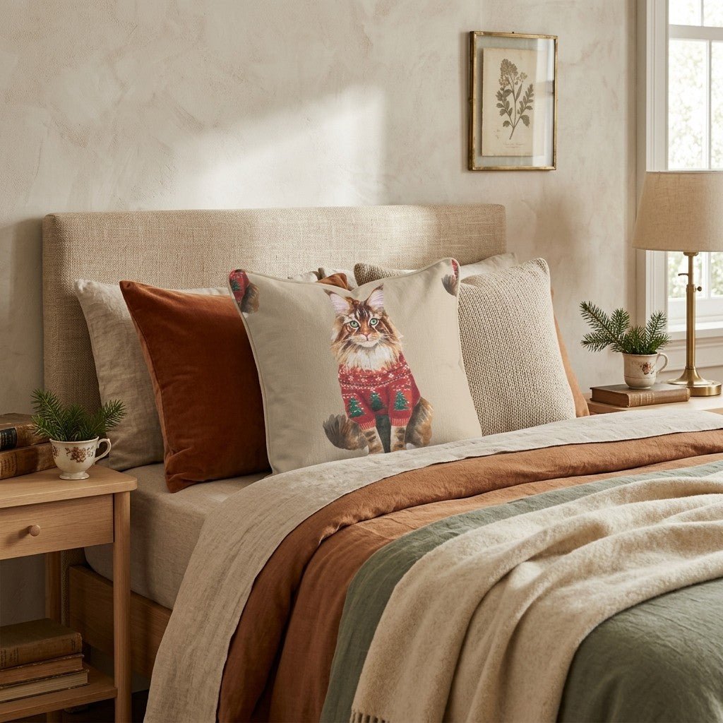 Maine Coon Tree Sweater Throw Pillow - Hillcroft Home