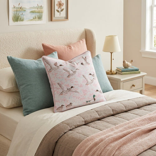 Mallards in Pink Throw Pillow - Hillcroft Home