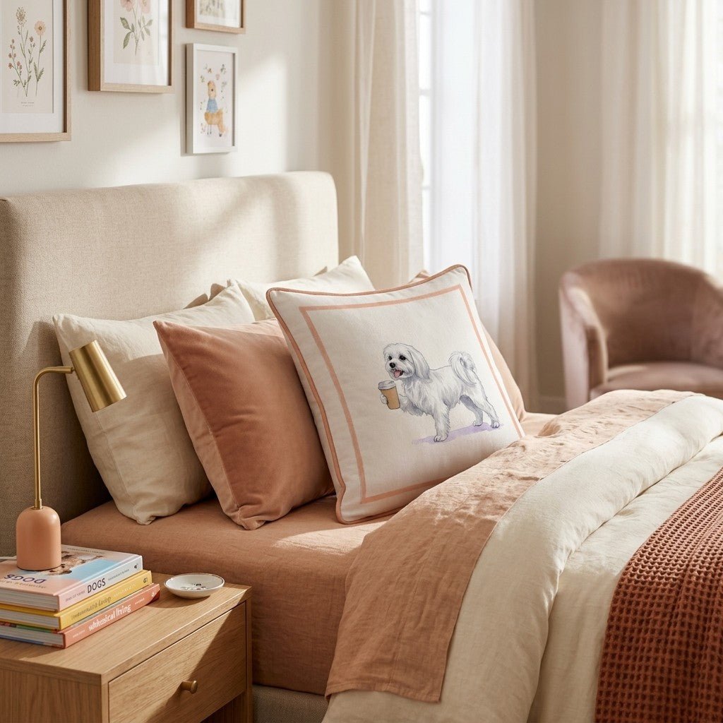 Maltese Coffee Throw Pillow - Hillcroft Home