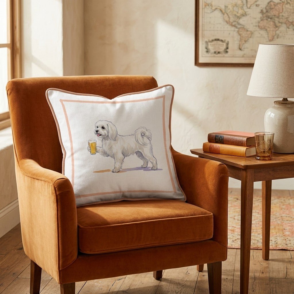 Maltese Lager Throw Pillow - Hillcroft Home