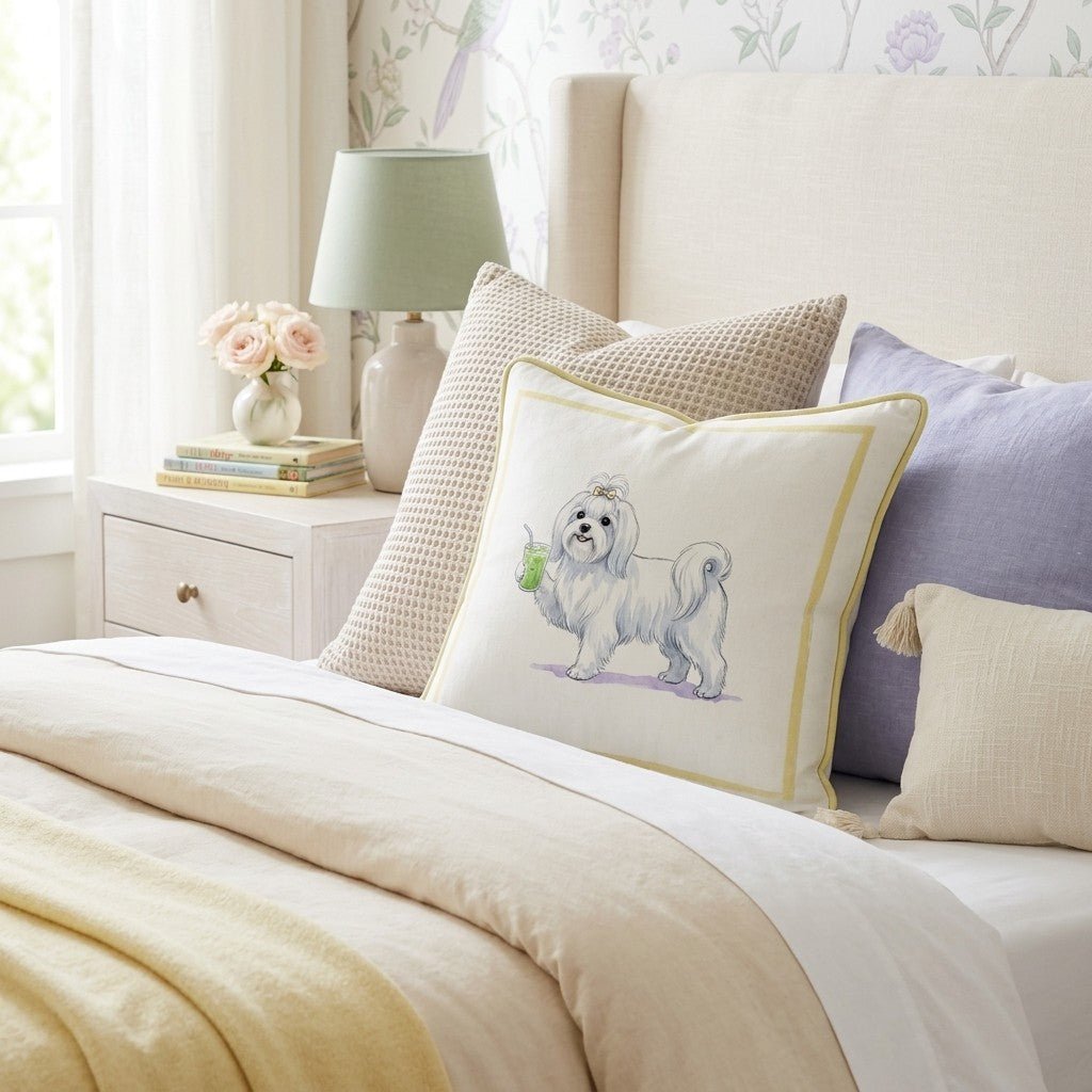 Maltese Matcha Throw Pillow - Hillcroft Home