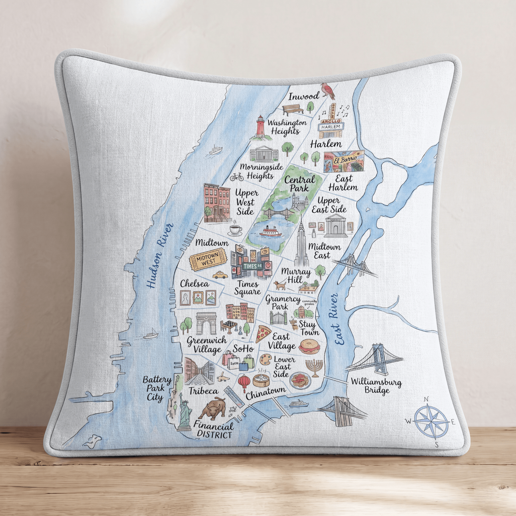 Manhattan Map Throw Pillow - Hillcroft Home